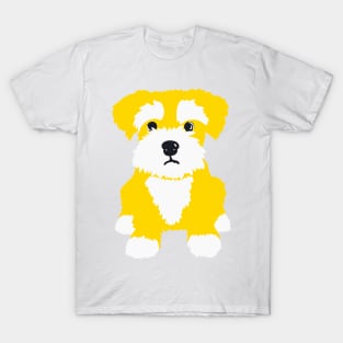 Sweet Yellow Miniature Schnauzer Puppy on Dark Blue Background T-Shirt